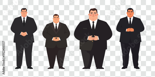Group of Bodyguards in Black Suits Vector Illustration. Business Security, Corporate Staff, or Serious Men Standing Characters