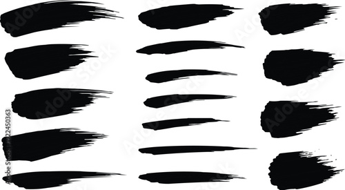 The image consists of a collection of black brush strokes of various shapes and sizes, arranged in an uneven grid pattern on a clear.
