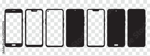 Modern Smartphone Mockup Frames Set. Diverse Mobile Device Templates for UI UX Design and App Presentation. Vector Collection with Various Screen Styles.