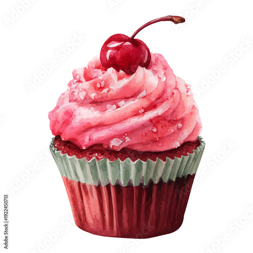 Cupcake, watercolor illustration, vector style, isolated on a white background.