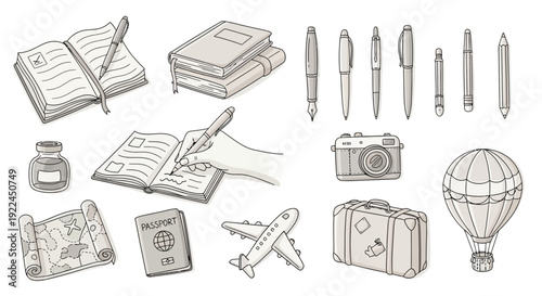 Travel Journal Accessories and Camera Equipment.