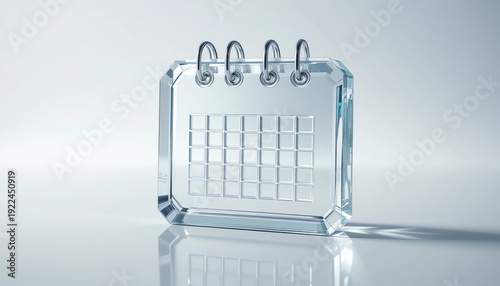 Crystal clear glass calendar icon, planning and scheduling concept, reflective surface