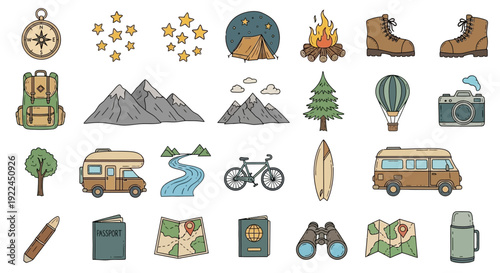 Travel Icons Set for Adventure Planning.