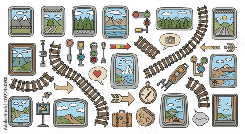 Toy Train Tracks and Railway Accessories Set.