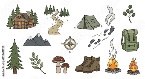 Camping Icons Set with Outdoor Elements.