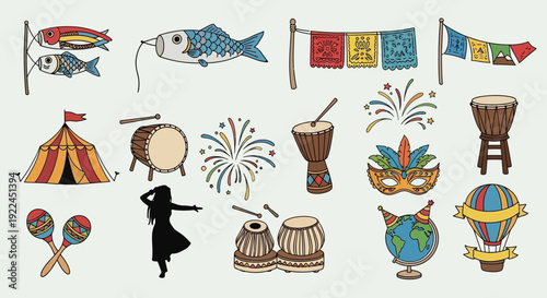 Cultural Icons and Symbols Around World.