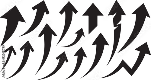 Collection of black arrows pointing upwards on white background