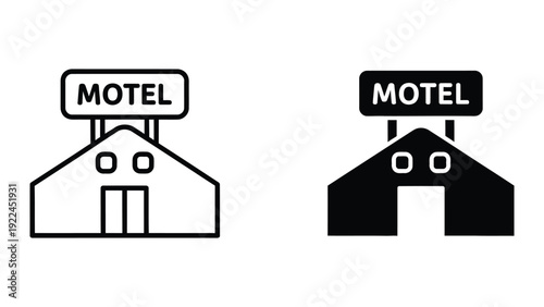 Motel sign icons in black and white