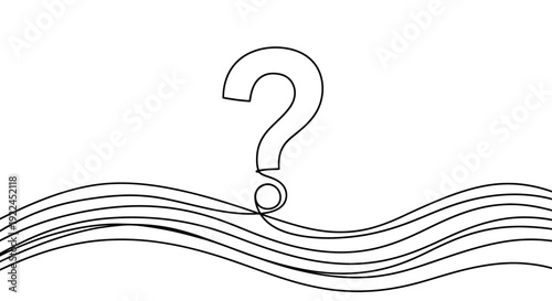 A minimalist line drawing of a question mark emerging from wavy lines.