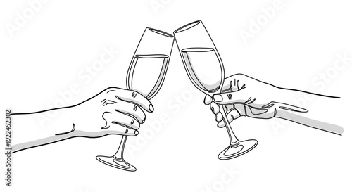 Two hands clinking champagne glasses in a celebratory toast.