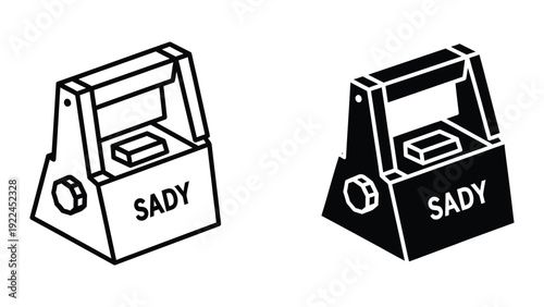Black and white illustration of two identical objects labeled SADY