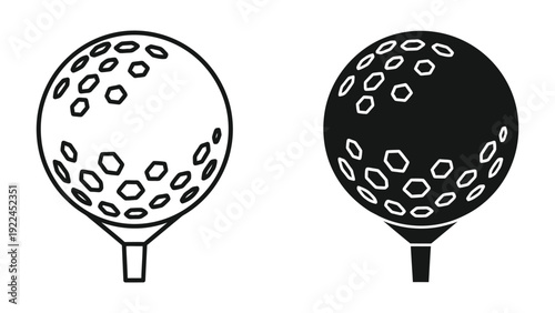 Golf balls on tee, black and white