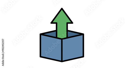 Icon of Green Arrow Uploading or Taking Out of Blue Box Concept for Release and Growth