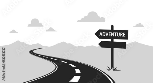 Road Sign Indicating Adventure Direction Ahead.