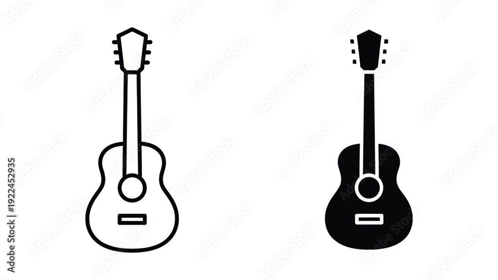 Naklejka premium Two acoustic guitars, one outlined and one filled, side by side