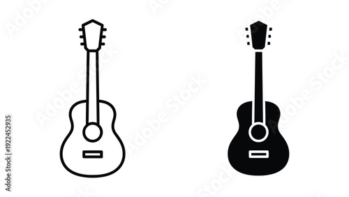 Two acoustic guitars, one outlined and one filled, side by side