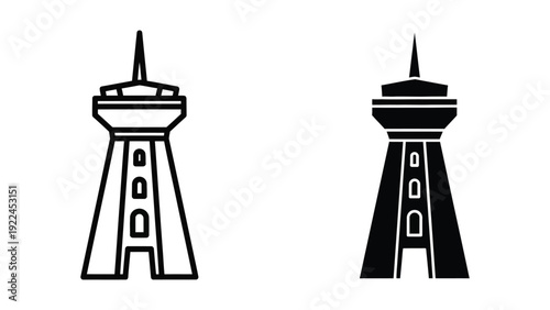 Black and white illustration of twin towers