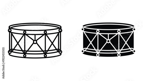 Two snare drums with white and black bodies