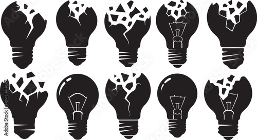 Collection of broken and cracked light bulb illustrations