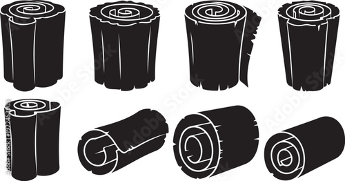 Black and white illustration of sushi rolls in various positions