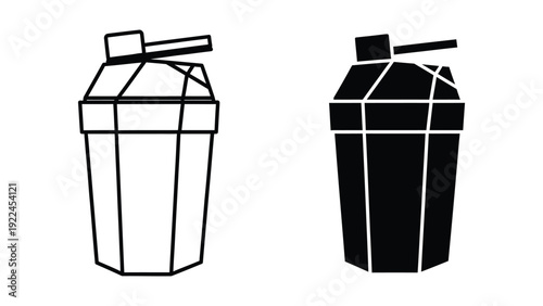 Black and white illustration of a cocktail shaker
