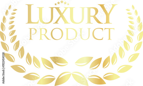 Golden laurel wreath with luxury product text in elegant serif font