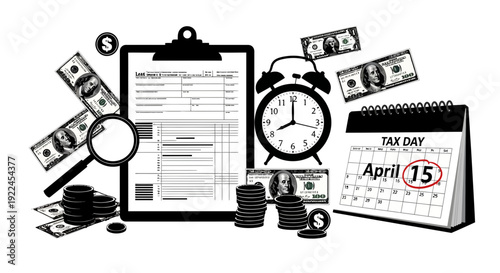 Planning and organization tools surrounding a clipboard with notes and deadlines.