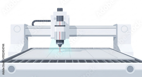 Cnc milling machine cutting metal plate with precision laser technology on industrial factory background