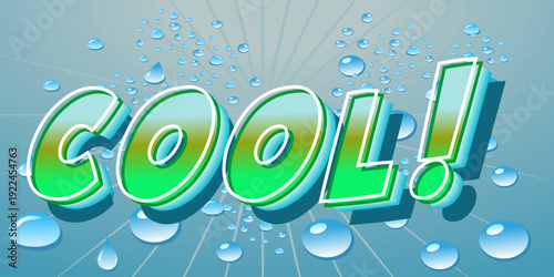 Fresh green cool text effect with glossy 3D style and realistic water droplets. Editable typography perfect for summer promo, beverage branding, poster, and advertising design.