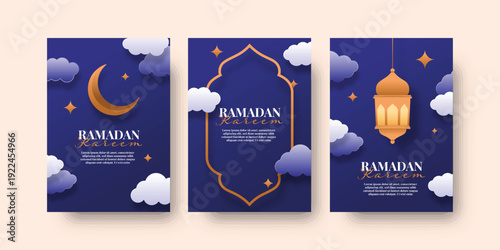 Set of Ramadan Kareem Flyer Background Illsutartion template design