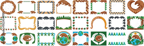 World Pangolin Day Decorative Frame Set Wildlife Conservation Border Collection