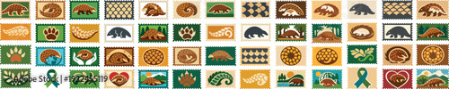 World Pangolin Day Stamp Icon Set Endangered Wildlife Conservation Badge Collection