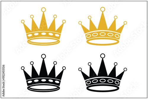Royal Crown Cutout Silhouette Set on White Background Premium Vector Collection