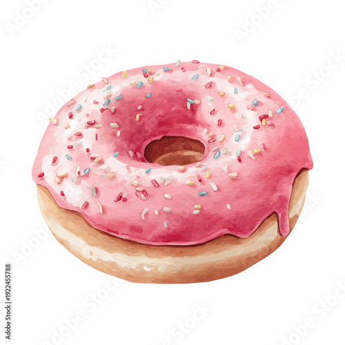 Fotografía Watercolor vector illustration of Donut, isolated on white background