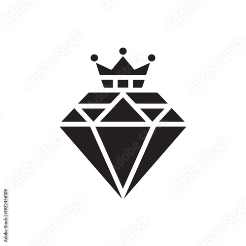 Black diamond shape with a crown symbolizing luxury elegance and prestige minimalist design for sophistication