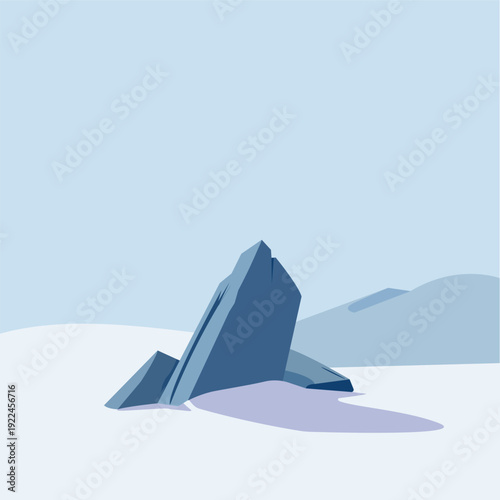 Minimalist blue iceberg in a frozen arctic sea landscape vector illustration.