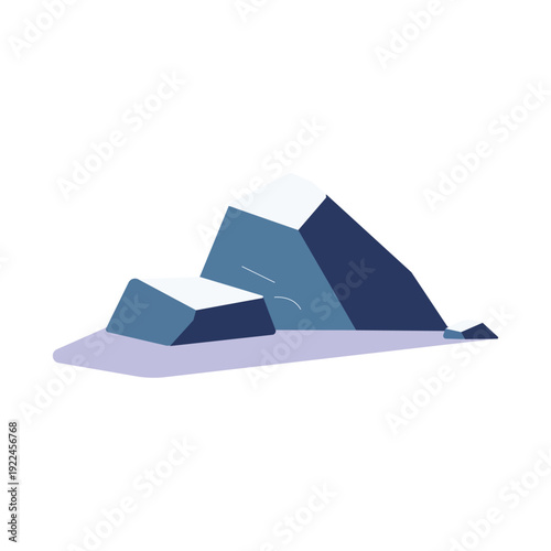 Abstract flat illustration of snow-capped blue rocks and boulders vector illustration.
