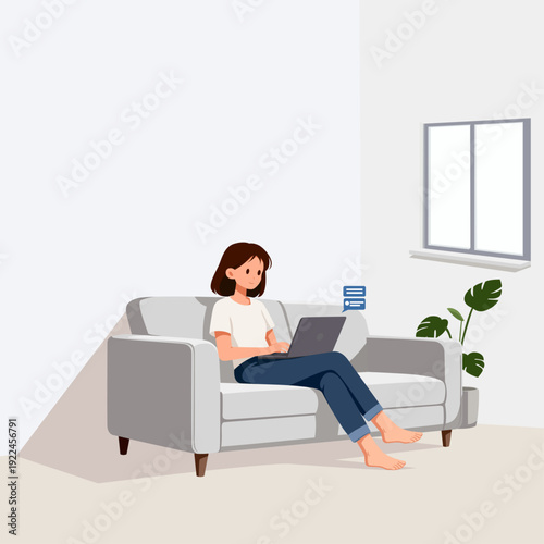 Remote Work Productivity Concept with Woman Using Laptop at Home