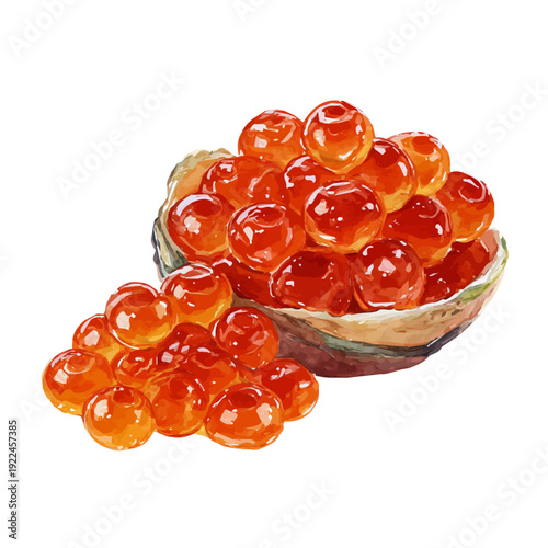 A watercolor painting of Caviar, vector illustration on white background.