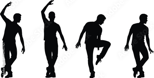 Dance silhouettes, artistic poses, human movement, dynamic motion, expressive stance, choreography design, performance art, graceful figure, dancer illustration, body posture