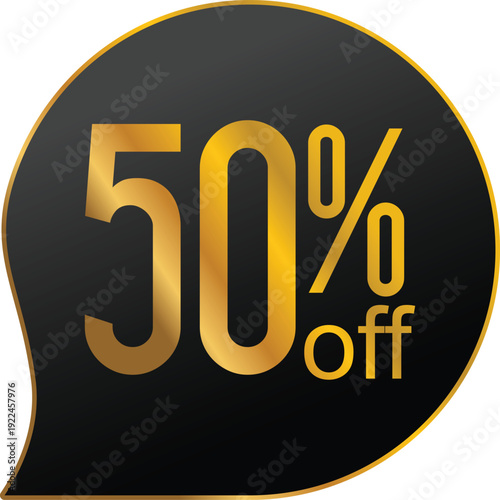 A striking graphic featuring a bold 50% off discount in a speech bubble design.