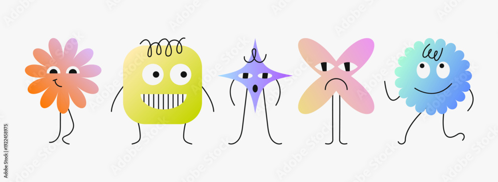 Obraz premium Geometric figure emotion face. Cute modern illustration representing mood diversity, emotional intelligence and children communication concepts.