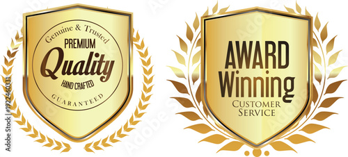 Two golden badges showcasing premium quality and award-winning service excellence