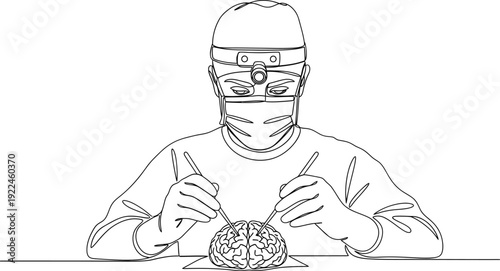 Continuous single line drawing of a doctor performing brain surgery representing modern medical concept