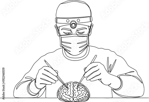 Continuous single line drawing of a doctor performing brain surgery representing modern medical concept