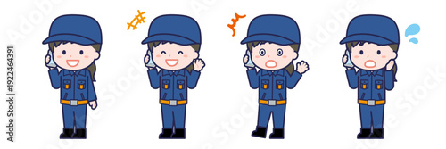 スマートフォンを使う「消防団員」の女性