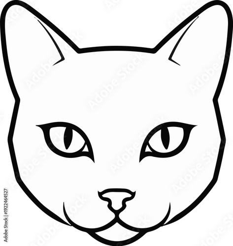 Simple black outline illustration of a cat's face with pointed ears and alert eyes