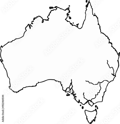 Simple black outline map of the continent of Australia, showing Tasmania
