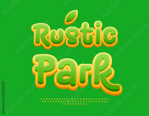 Vector Modern board Rustic Park. Eco Green Font. Bright Modern Alphabet Letters and Numbers set. 