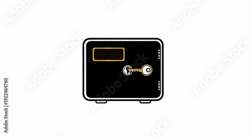 Simple illustration of a black safe with a gold keyhole and key